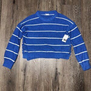 SO Sweater Womens Large Blue White Stripe Pullover Knit Cozy Oversized NEW NWT